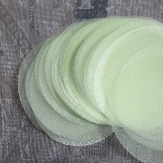 30 pcs 3 inches Hand cut Fabric Circles -  Light Green - Organza