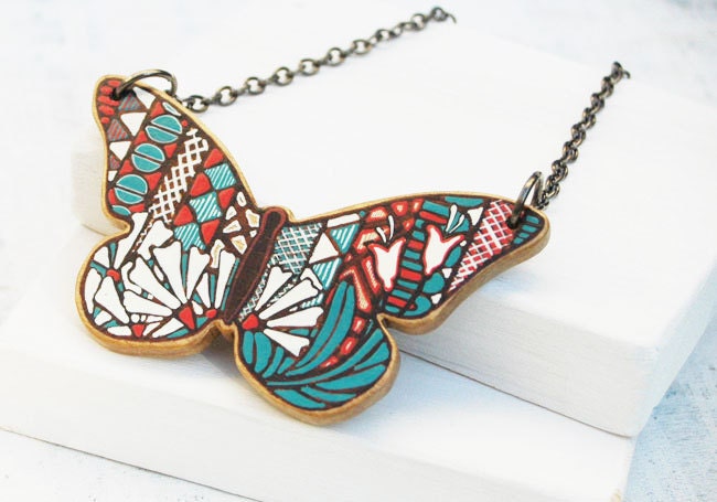 Butterfly Necklace Wooden Art Pendant Wood Necklace Animal Necklace Woodland Necklace