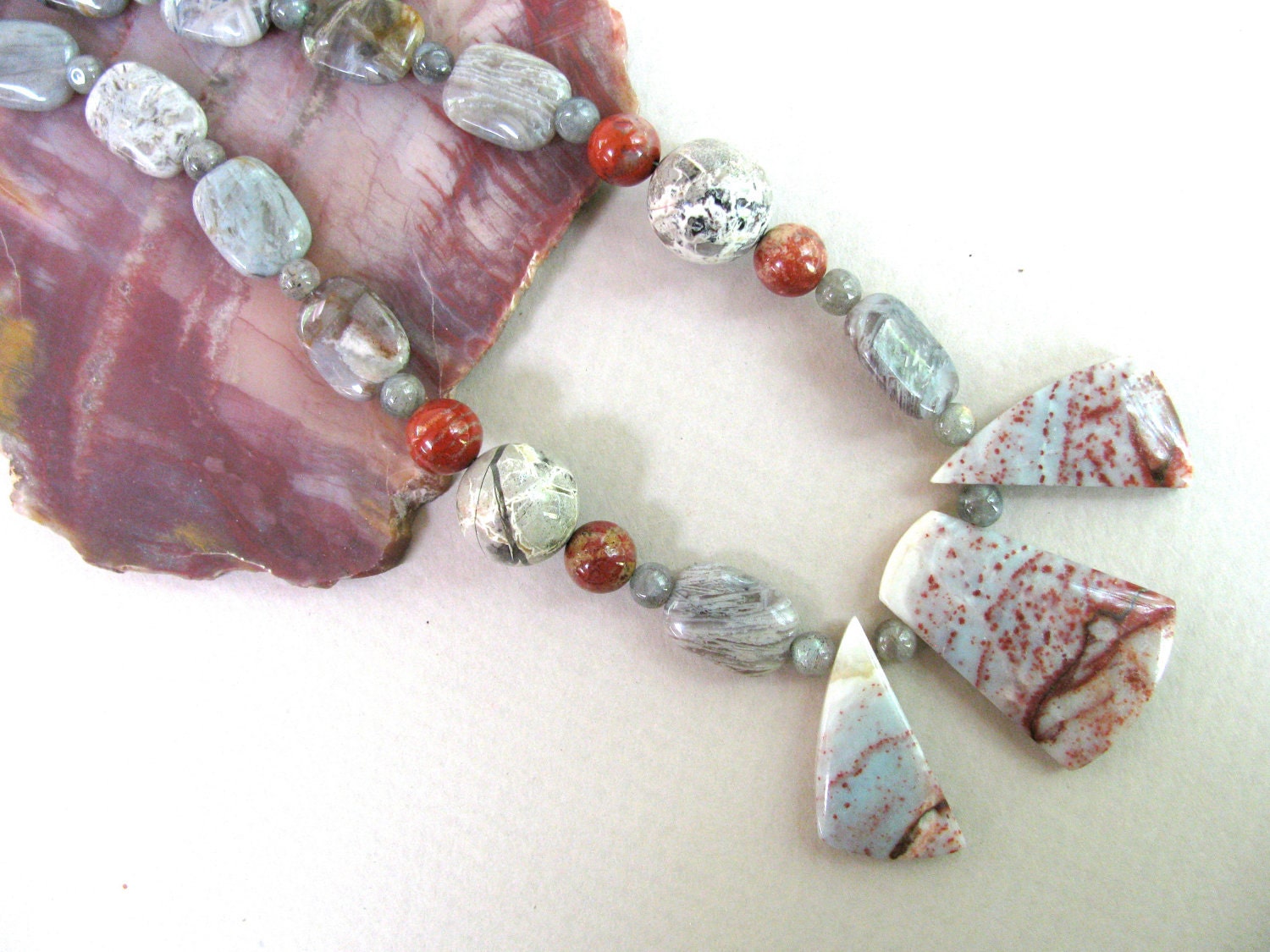 Amazonite pendant set with Milk Map Jasper necklace 284
