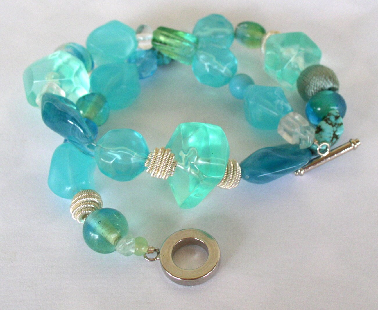 Aqua Chunky Beaded Convertible Choker or Bracelet