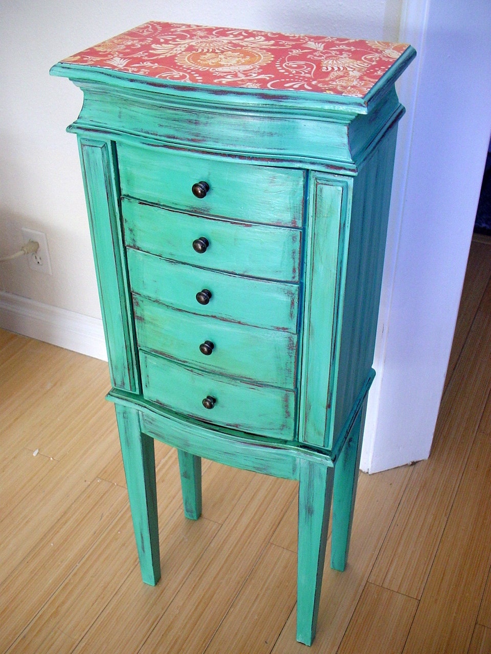X Large Light Teal Wooden Jewelry Box / Chest by NJsDreamBoxes