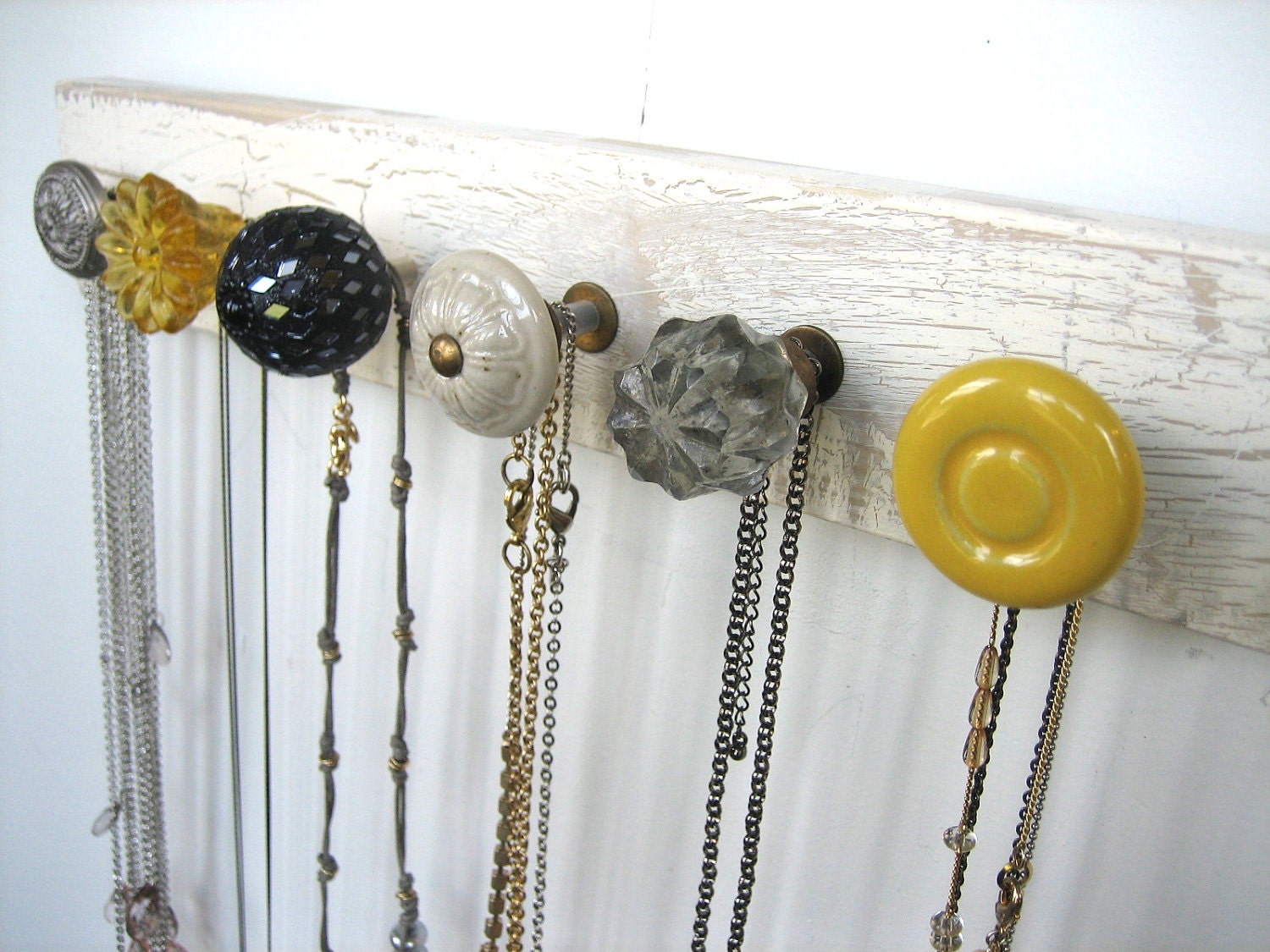 Necklace Holder with Gray and Yellow Knobs