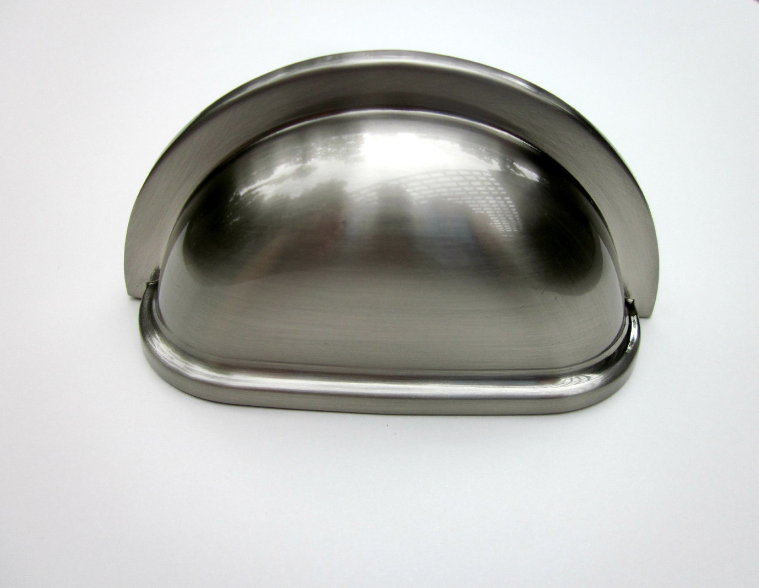 Brushed Satin Nickel Cup Drawer Pull.NEW by BusyGirlVintage