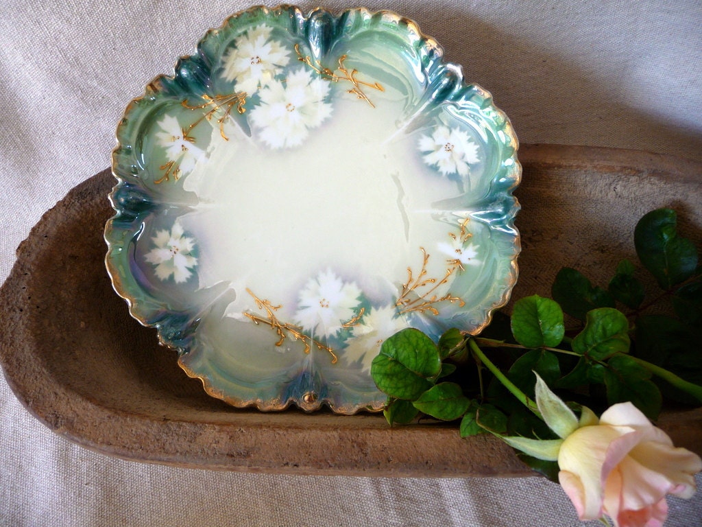 Antique Plate Porcelain Germany// 1950s// Scalloped Gilt Embossed Vintage Plate// Hollywood Regency
