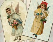Victorian Angel Gift Tags Digital Collage Sheet - DIY Printable - Christmas Hang Tags