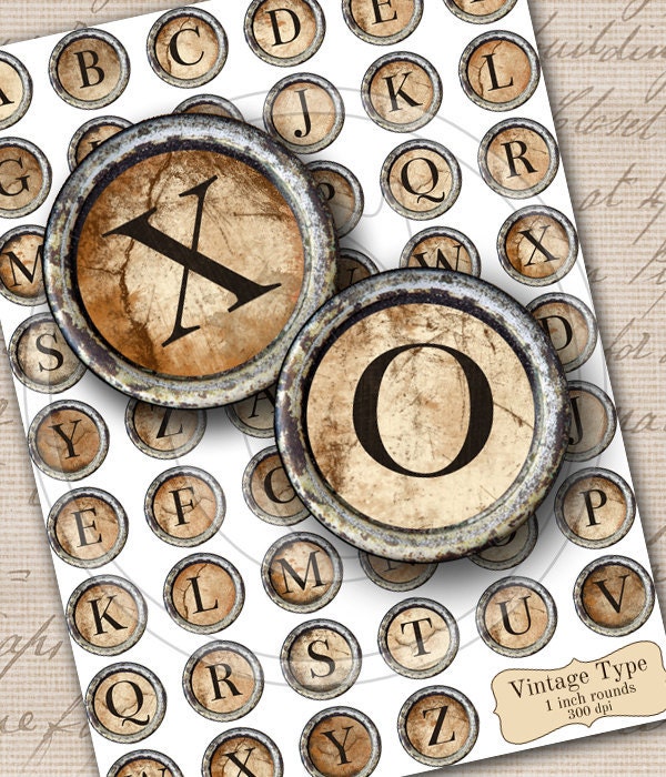 Vintage Typewriter Keys 1 inch 25mm Circle Rounds Digital Collage Sheet  INSTANT Download - Bottle cap Pendant Jewelry - Printable Download