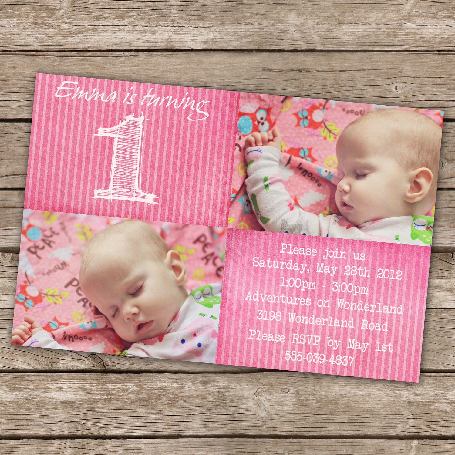 Printable Birthday Party Invitation - Pink - Customized with your child's photo