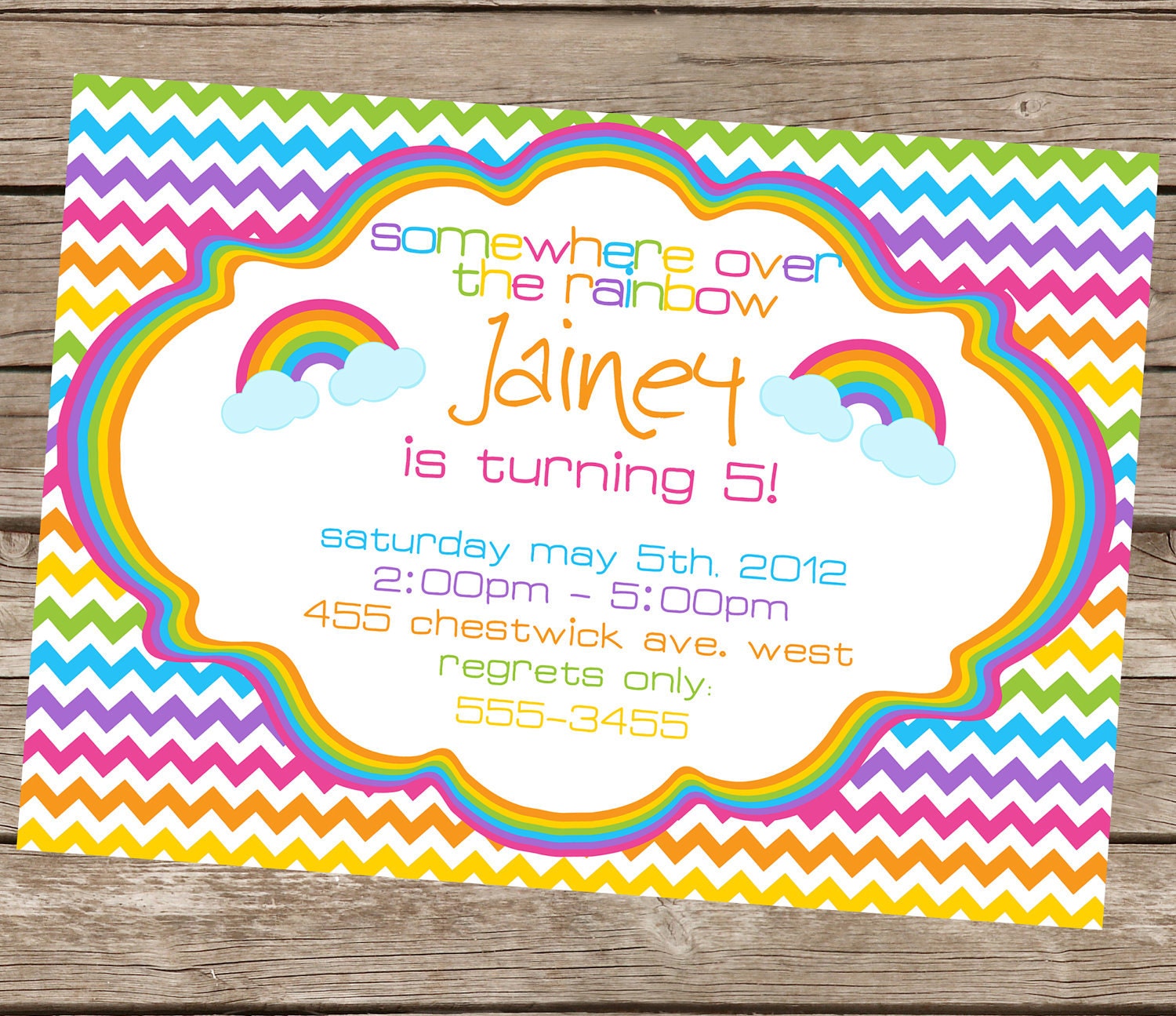 Printable Rainbow Chevron Invitation - Birthday Party - Rainbow Colors