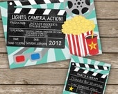 Printable/DIY Movie Night Invitation, Matching Thank You Card - Vintage Movie Night Cinema Theme