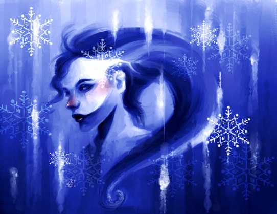 PRINT - winter blue girl - snowflake