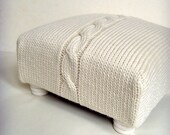 Foot Stool SALE Chunky Cable Knit Covered Cream Foot Stool Cream Stool Boxing Day Sale Chunky Cable Knit Pure Wool Cable Knit