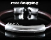 Leather bracelet with Silver color tube, Jewelry for Men, Women - Gift - Spanish leather - Unisex