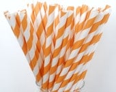 50 ORANGE & WHITE Stripe Paper Straws.... w/ DIY Blank Printables.....Paper Drinking Straws....Cake Pop Sticks....Wedding, Birthdays