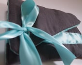 Gray Flannel Clutch with Aqua Patterned Flannel Lining
