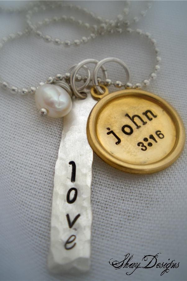 Stamped Silver Filled and Brass Scripture Necklace