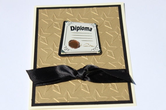 Gold Graduation Card- Stars, Diploma