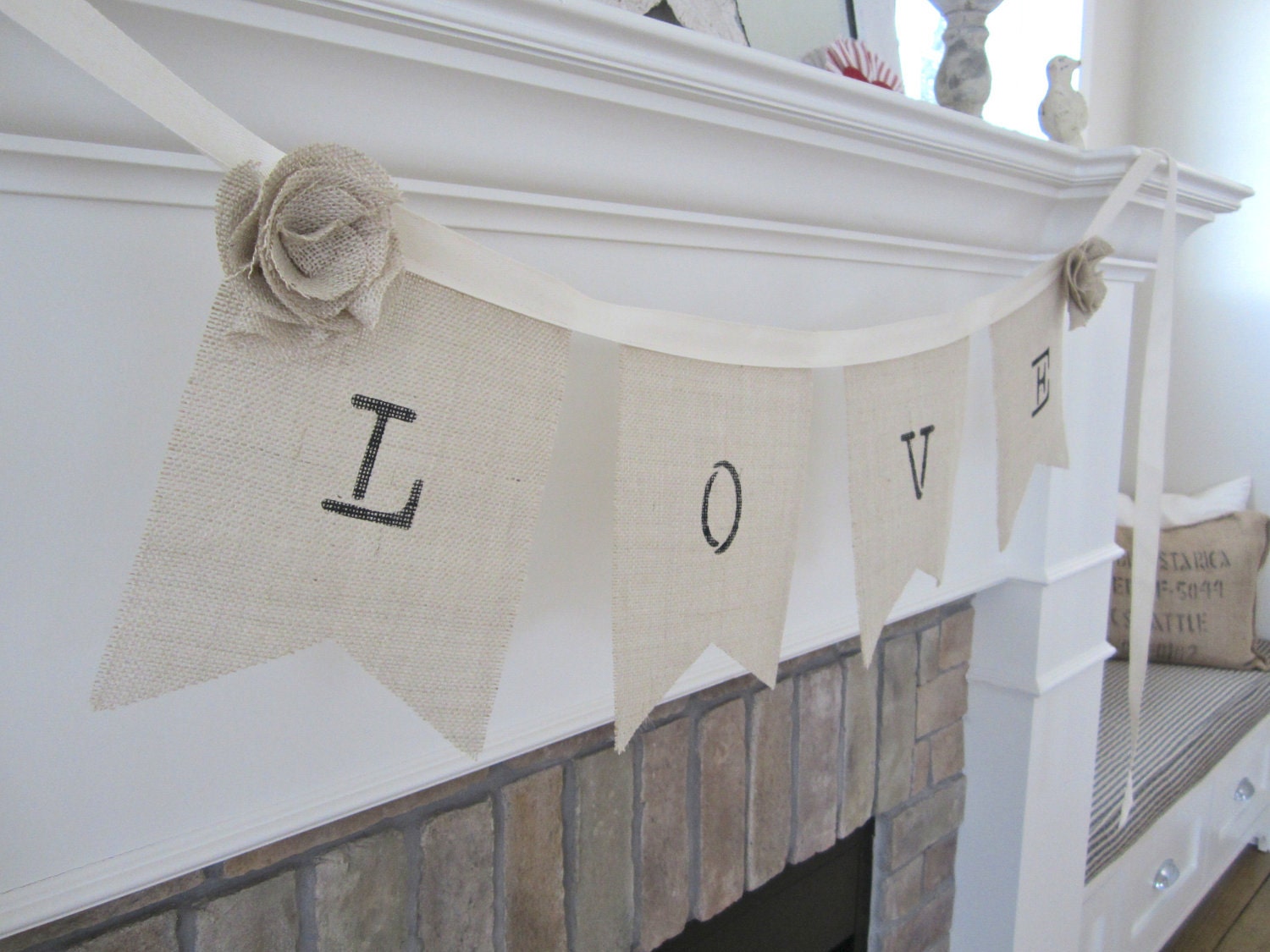 Burlap Vintage Type "LOVE" Banner
