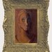 Oil on wood board. Mysterious woman illustration. Gold and purples. 8x10.