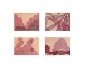 4 fine art postcards watercolor painting collection card pink