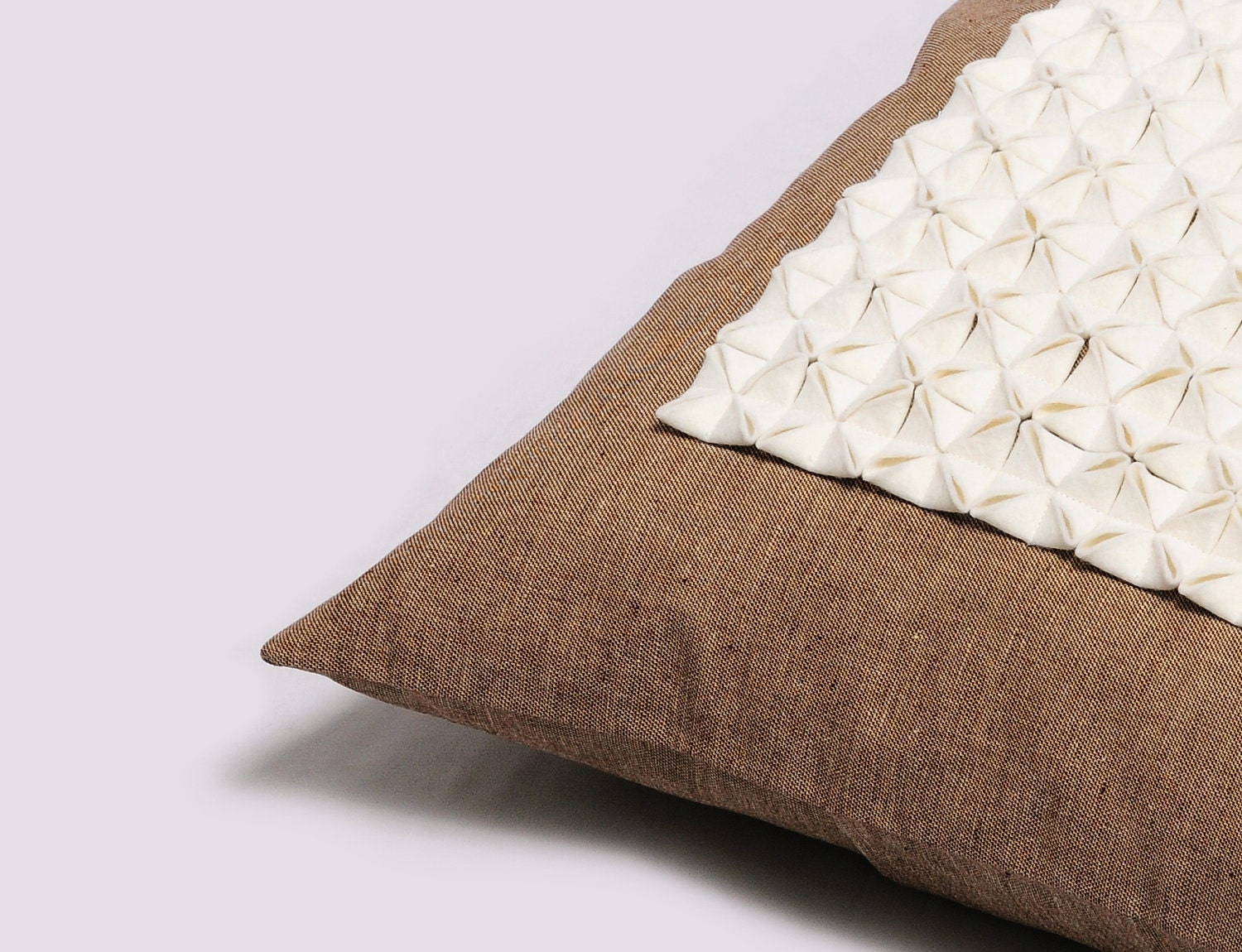 Origami Pillow Cover in burnt brown and ivory, 18x18", 3D origami design, Decorative pillows, Accent Pillow, Made To Order by Pillowation