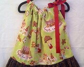 Christmas Pillowcase Dress with Ruffle in Vintage-style Christmas Babes Sz 6mos - 8