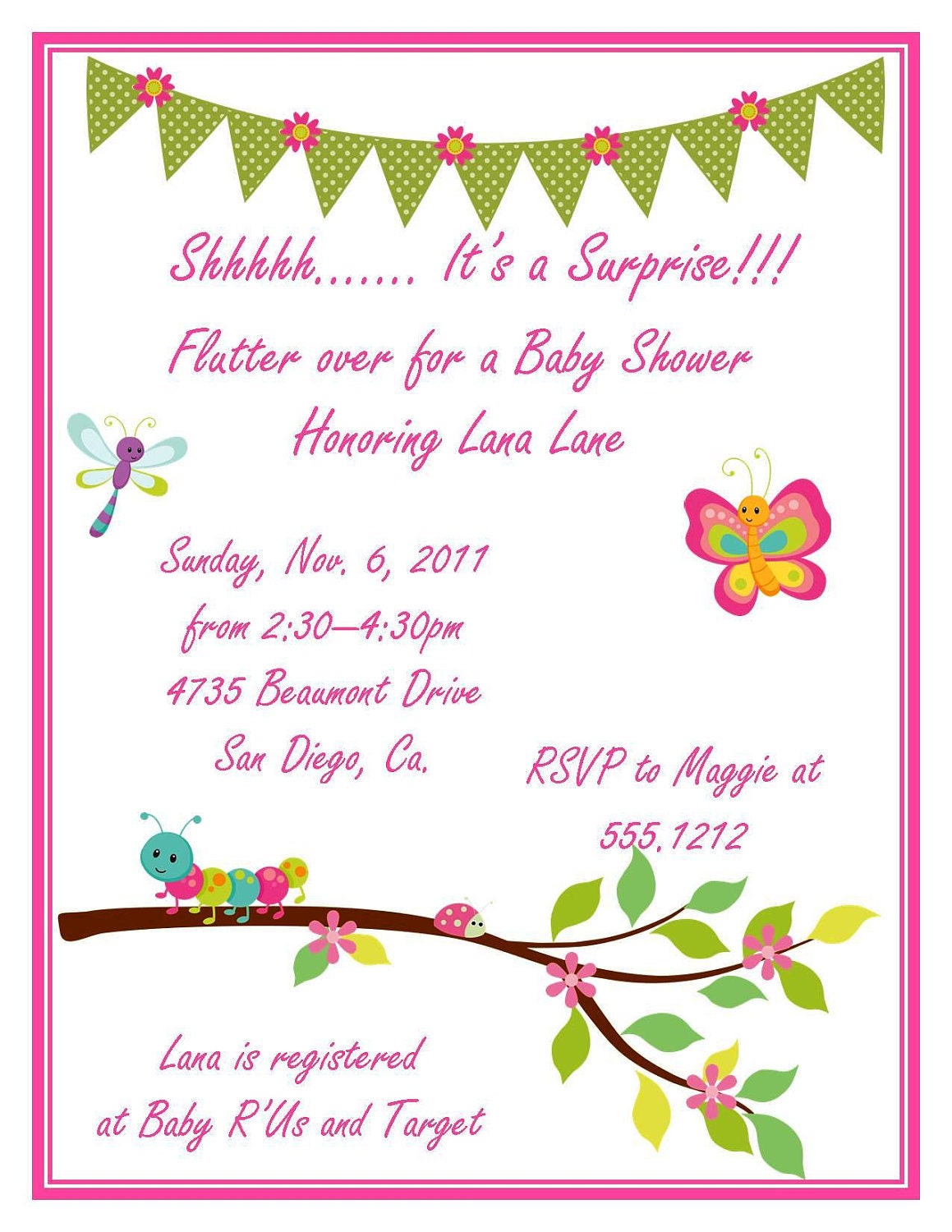 Garden Bug Invitation - DIY PRINTABLE 4.25"x5.5" Il_170x135