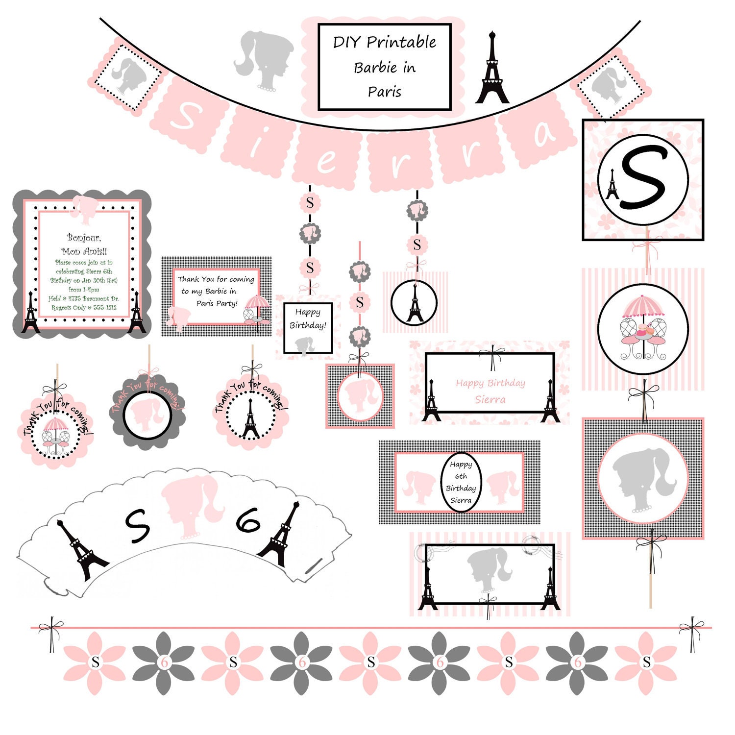 Barbie in Paris birthday or for baby shower, DIY PRINTABLE Il_570xn