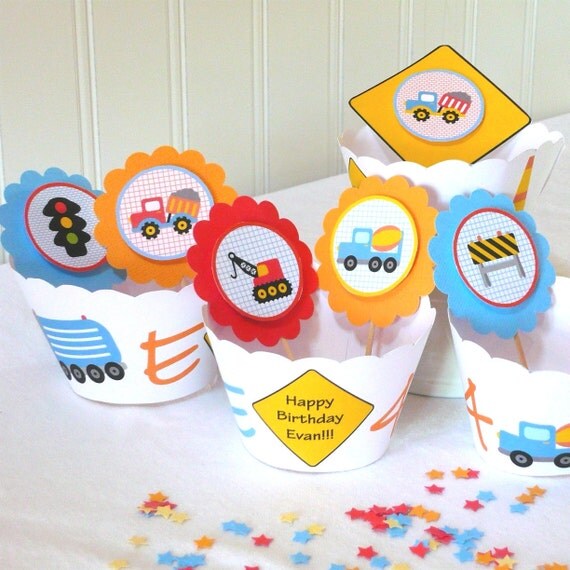 Construction Birthday, construction cupcake toppers, printable construction toppers, construction, construction decorations, cupcake toppers Il_570xn