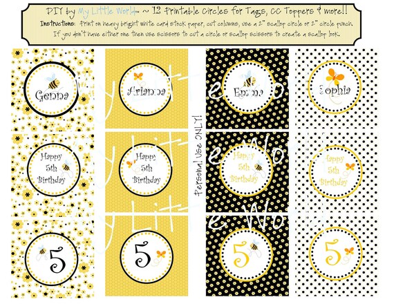 DIY PRINTABLE Party Circles in Bumble Bee and Butterfly Cupcake toppers for birthdays or baby showers Il_570xn
