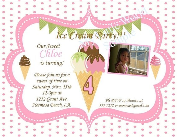 DIY Printable Ice Cream Photo Invitation (4x6) Il_570xn