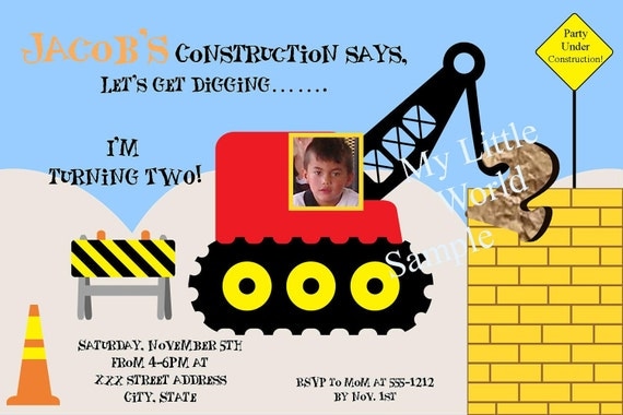 DIY PRINTABLE Construction Birthday Invitation Photo Card 4x6 Il_570xn