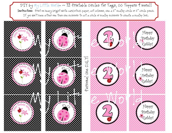 Ladybug Birthday Cupcake Toppers - DIY Printable party circles Il_570xn