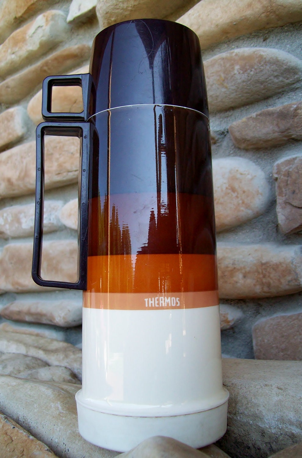 RETRO SUPER FLY Thermos // Vintage Thermos circa 1970 // Bobby Brady Brown Striped Thermos // Seventies Thermos