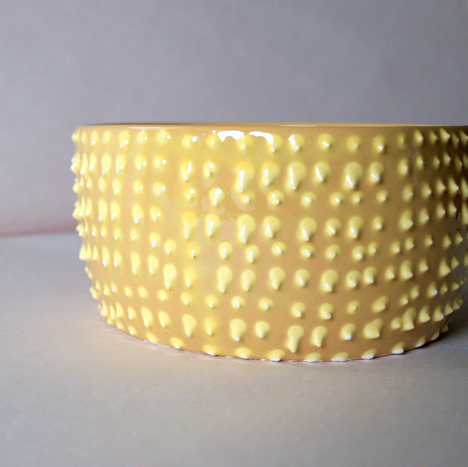 Unique ITALIAN STUDIO POTTERY Mid Century Modern 1960s Vintage Planter made in Italy Pastel Yellow Hobnail Studio Art Ceramics
