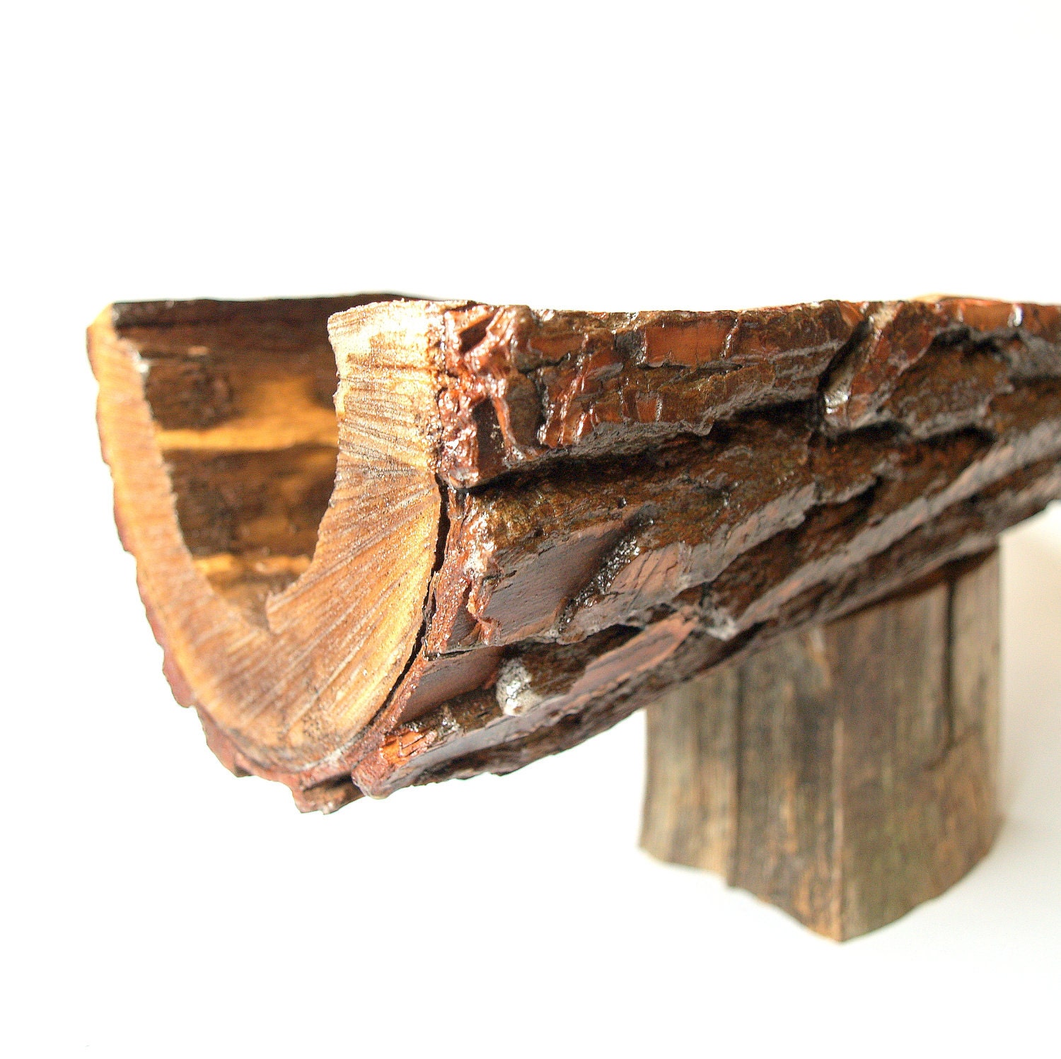 Burly Bark Modern Rustic Table Centerpiece HANDMADE ECO FRIENDLY Made using Salvaged Raw Forest Wood
