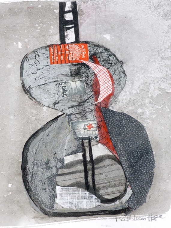 Black and Red Guitar--vintage guitar, collage, mixed media painting