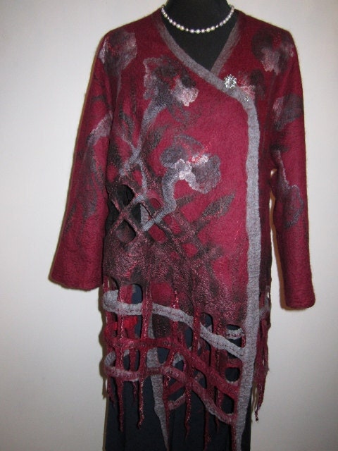 Felted Cardigan "Bordeaux wine " free size
