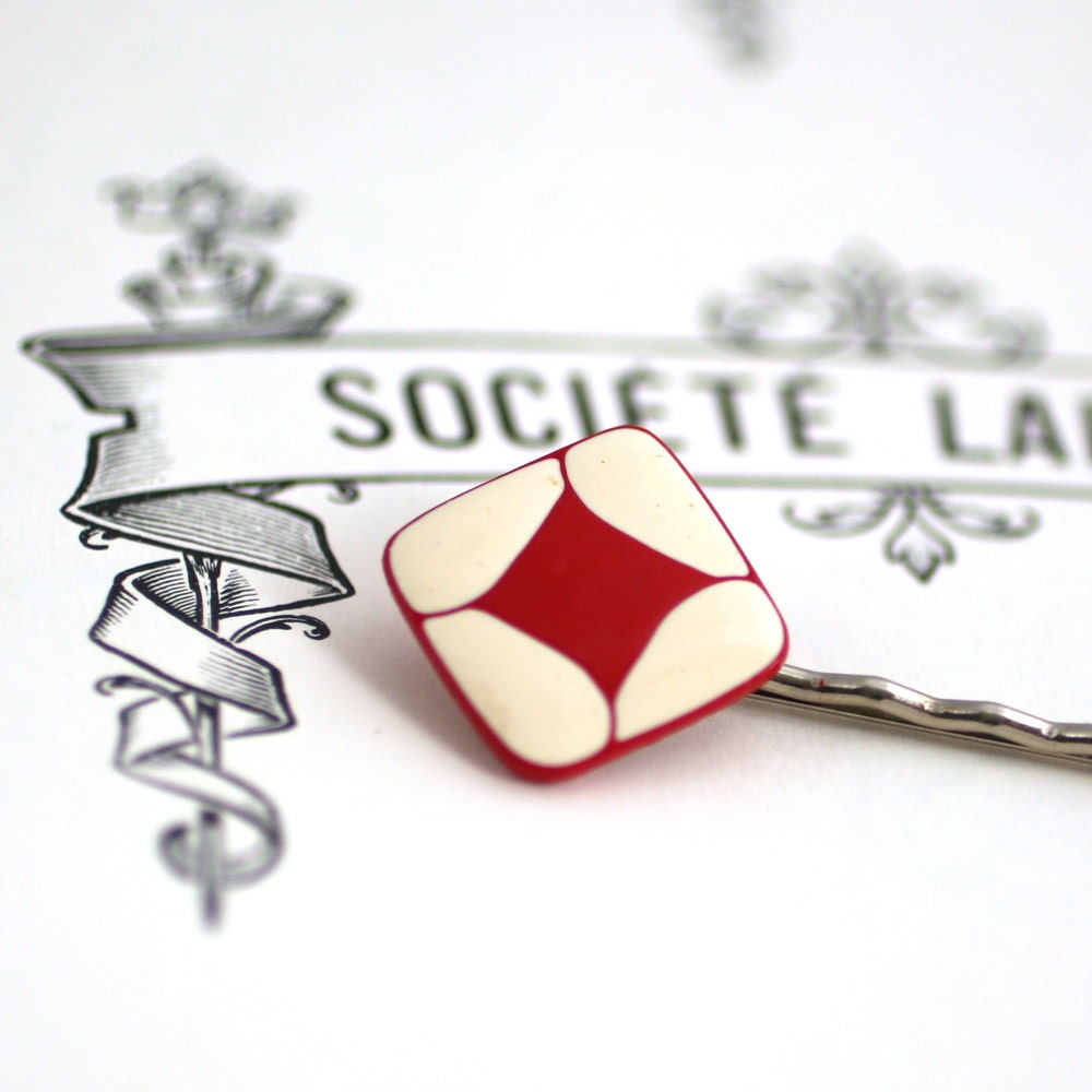 Red and White Vintage Earring Bobby Pin