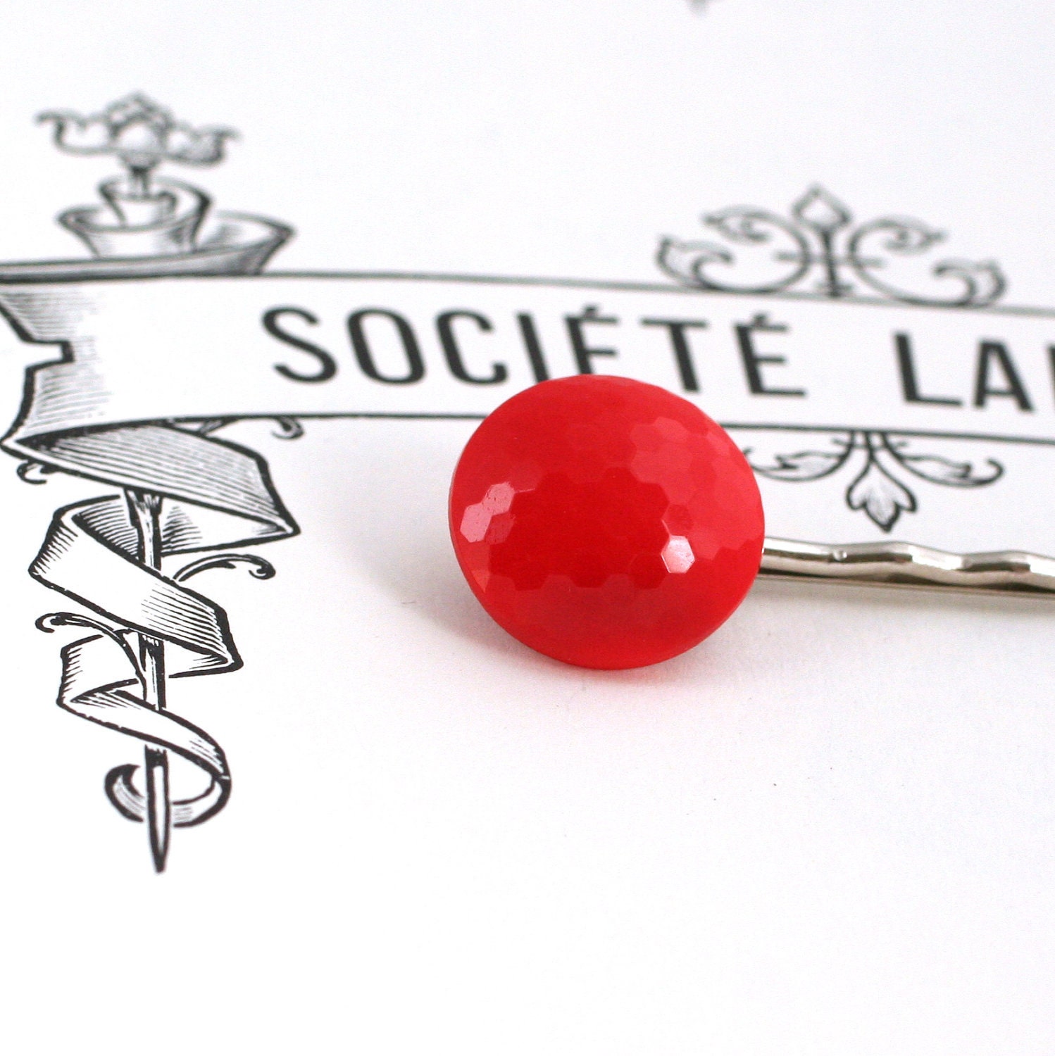 Red Dot Faceted Hair Pin from Vintage Earring