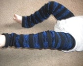 Legwarmers Black with Blue Sparkle Stripes, READY TO SHIP Baby/Toddler/Girl/Tween
