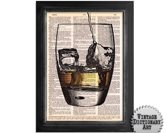 Pour Yourself a Whiskey or Scotch - Cocktails in the Afternoon Series - printed on Vintage Dictionary Paper - 8x10.5