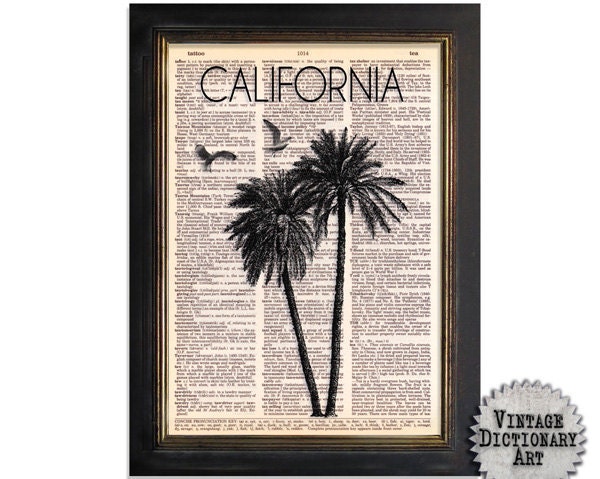 California Coast - Surf Series 1 - Dictionary Art Print on Recycled Vintage Dictionary Paper - 8x10.5 - Mixed Media Wall Decor Art Print