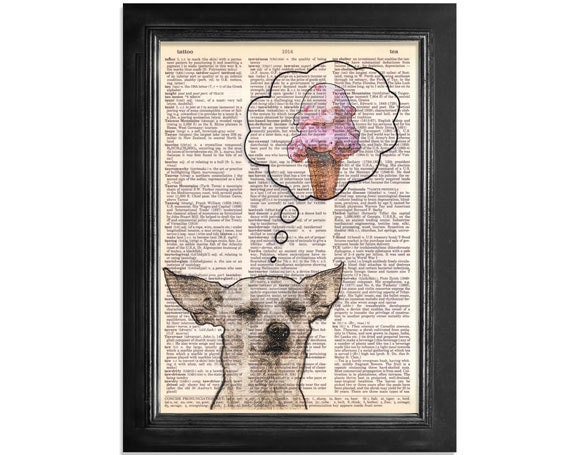 A Dogs Dream - Printed on a Beautifully Upcycled Dictionary Page - 8x10.5
