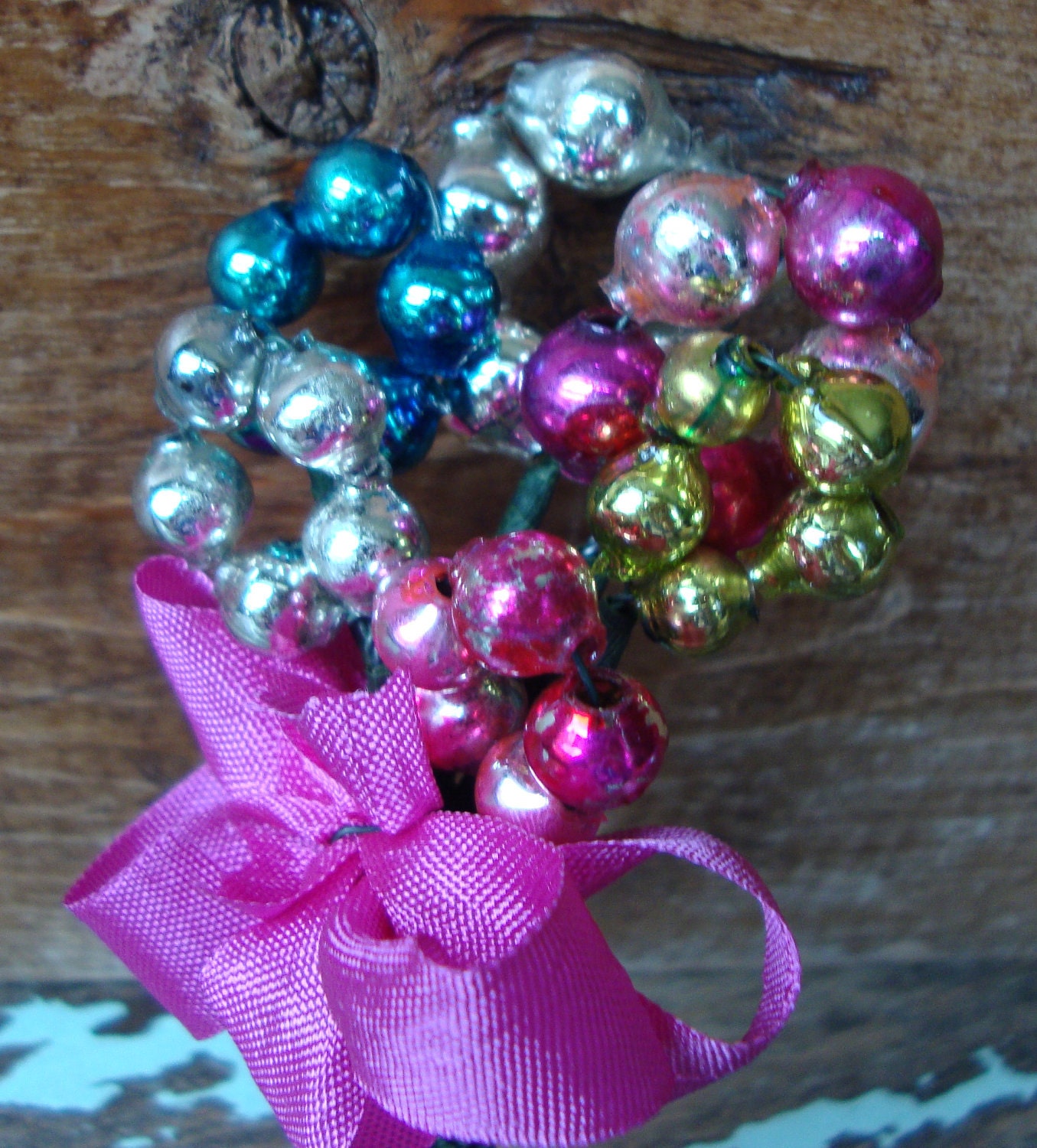 Vintage Handmade Mercury Glass Flowers in Pink, Green, Blue and Silver Bouquet