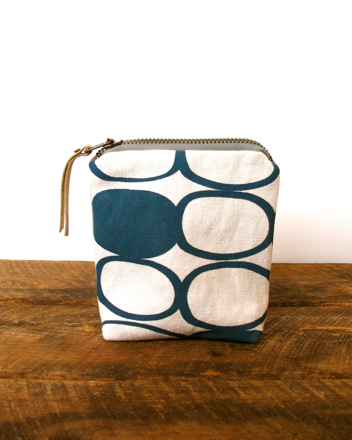 Eco Zipper Pouch - Hand printed teal