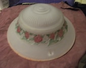 Vintage Art Deco Satin Glass Hanging Light Fixture w Raised & Painted Victorian Roses Now Only 18 USD