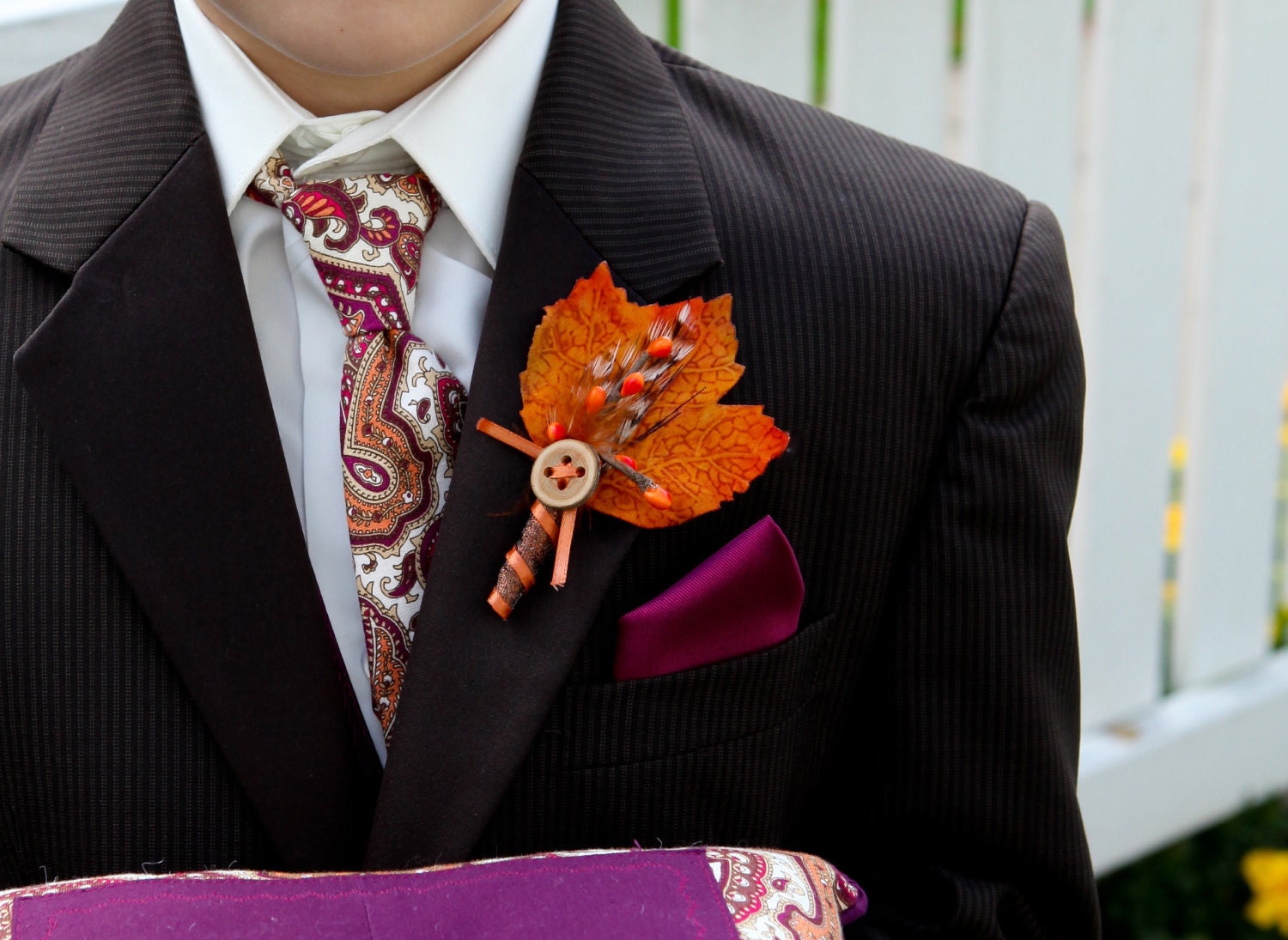 Fall Wedding Boutonniere - Harvest Maple