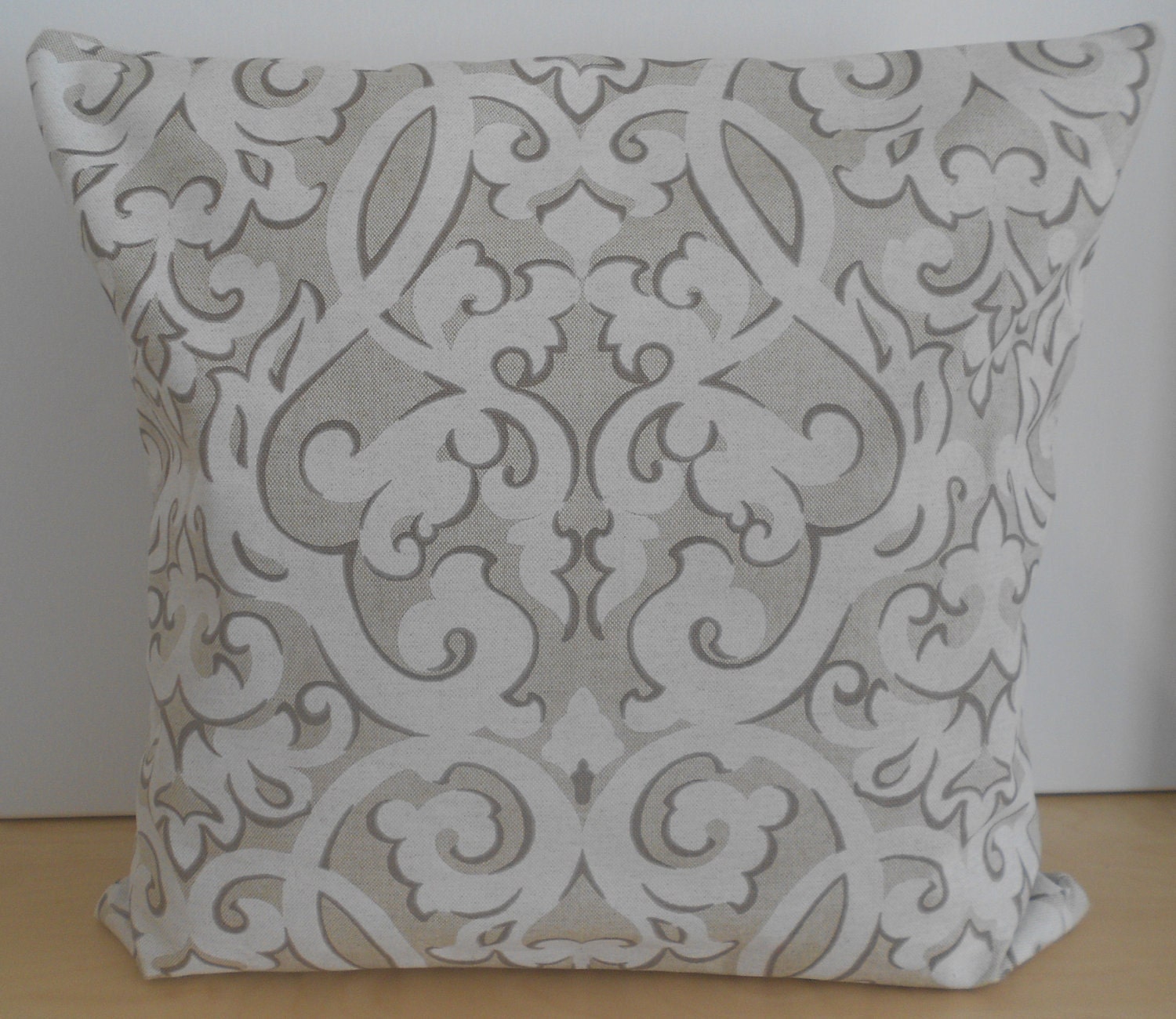 Beige, taupe, gray and ivory scroll design decorative 18"x18" decorative pillow cover
