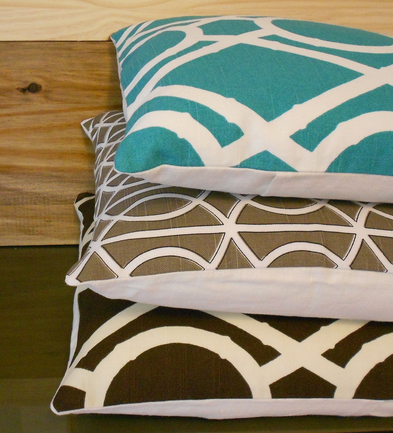 Pair of Decorative pillow covers, Turquoise bamboo lattice, trellis pillows