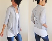 ON SALE: Vegan/Veg Clothing - Heather Grey Open Neck Shawl Top ( Sizes S / M / L )